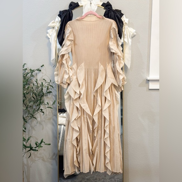 Cream Pleated Ruffle Dress - Picture 3 of 6